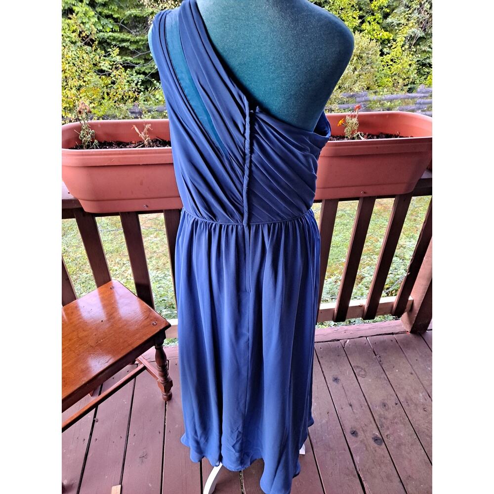 Alfred Angelo Dress Womens 12 Blue One Shoulder Chiffon Formal Gown - Picture 7 of 9